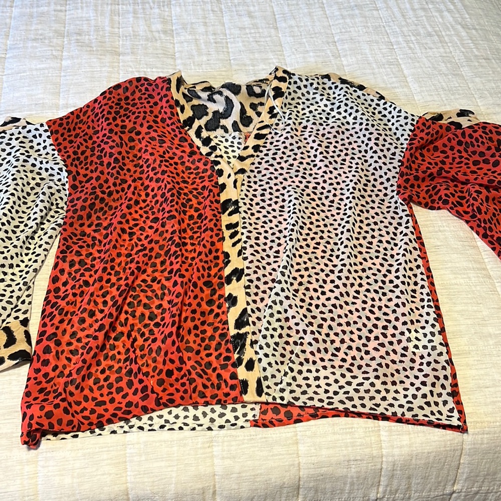Umgee leopard print shirt with flare sleeves